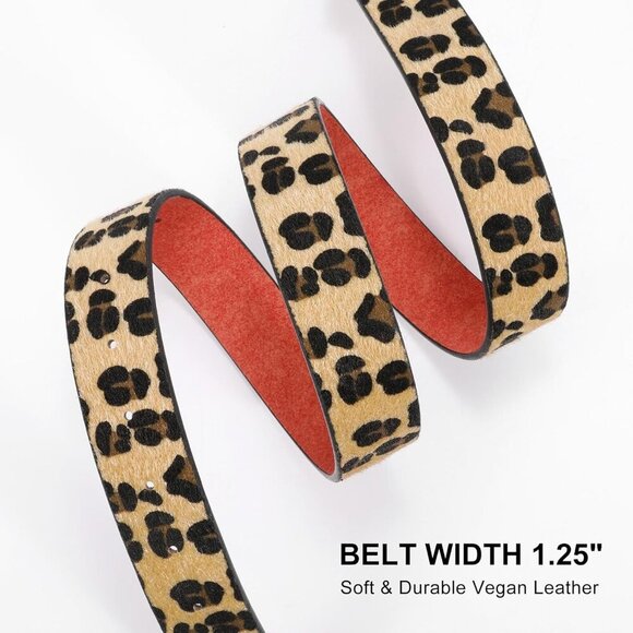 Women Leather Belt with Circle Gold Buckle Fashion Ladies Waist Belt Leopard main image 4